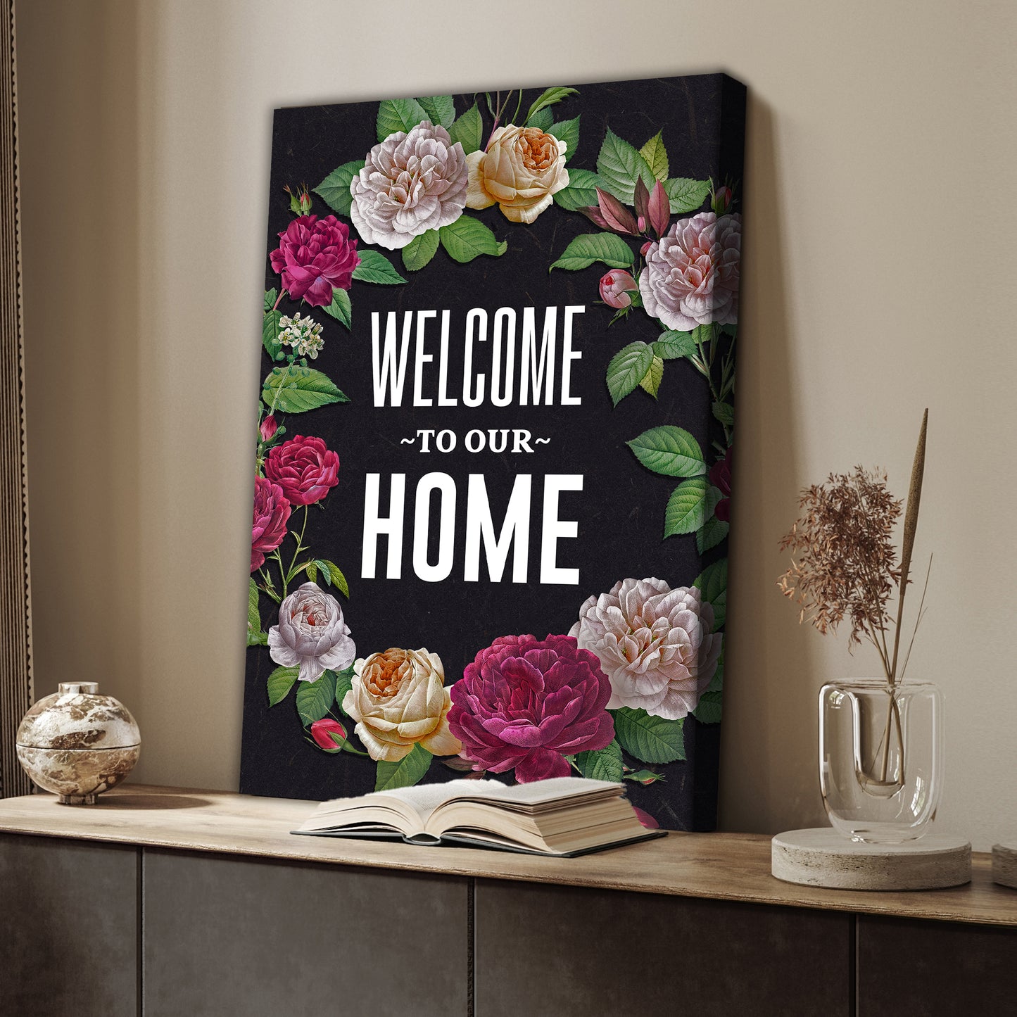 Welcome To Our Home Floral Entryway Sign  - Image by Tailored Canvases