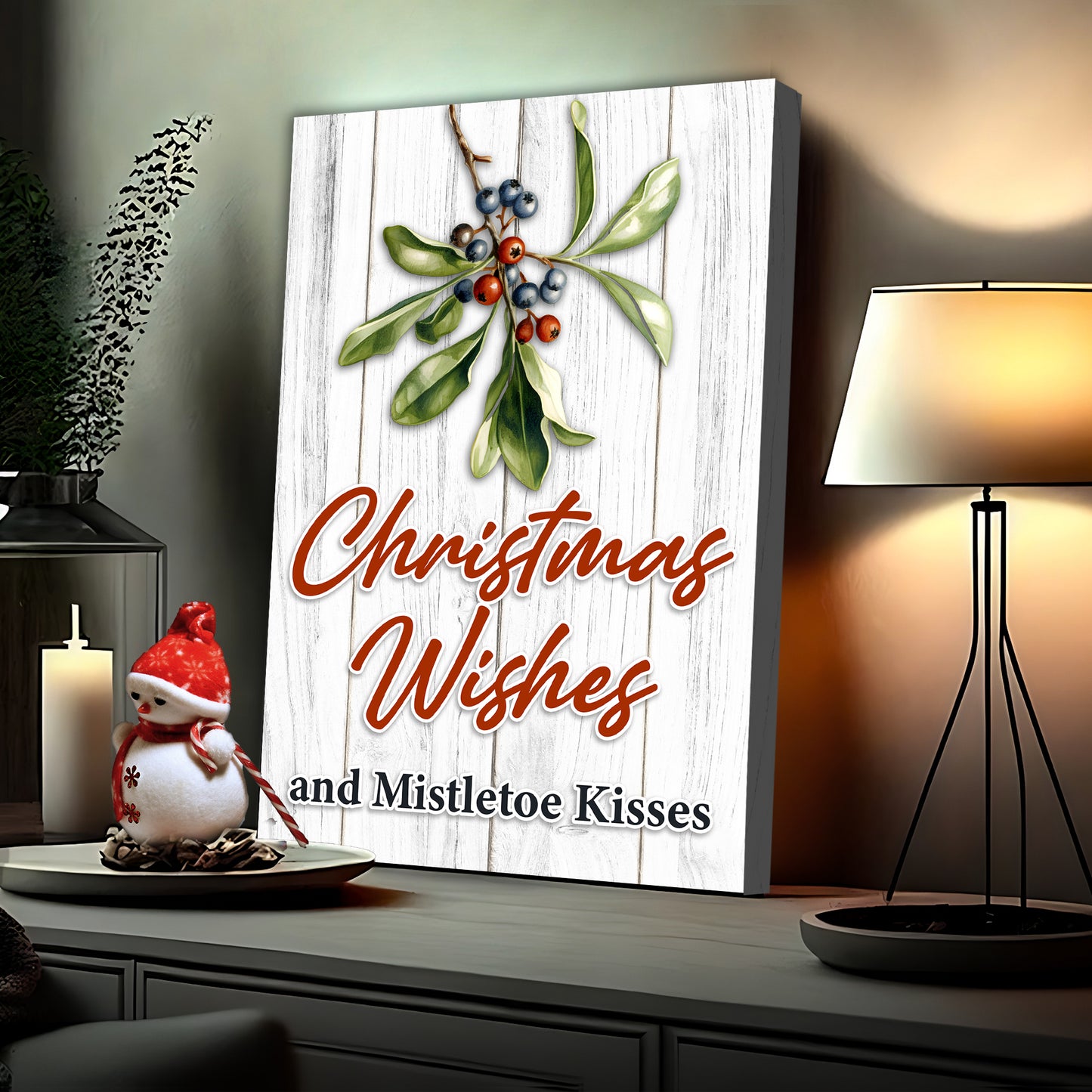 Christmas Wishes And Kisses Mistletoe Sign  - Image by Tailored Canvases