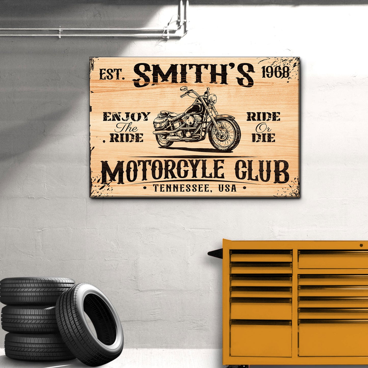 Motorcycle Brown Wood Sign Style 1 - Image by Tailored Canvases