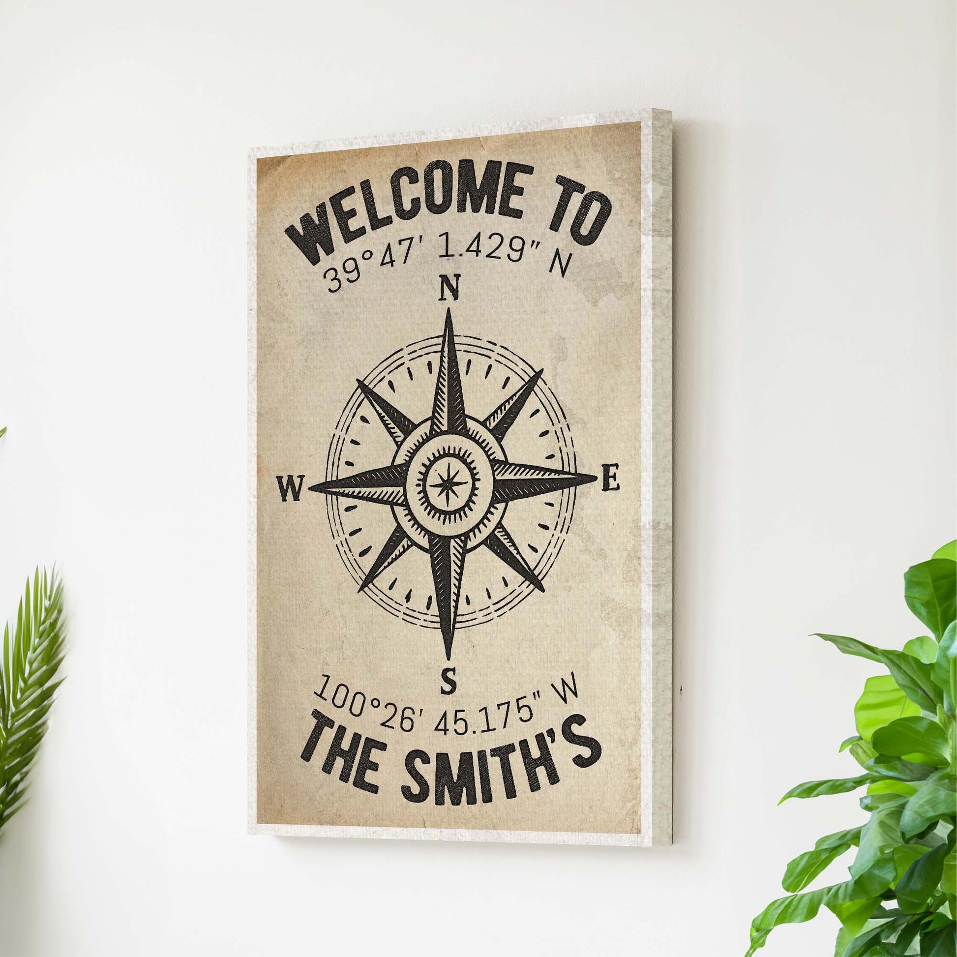 Welcome To Family Home Coordinates Sign  - Image by Tailored Canvases