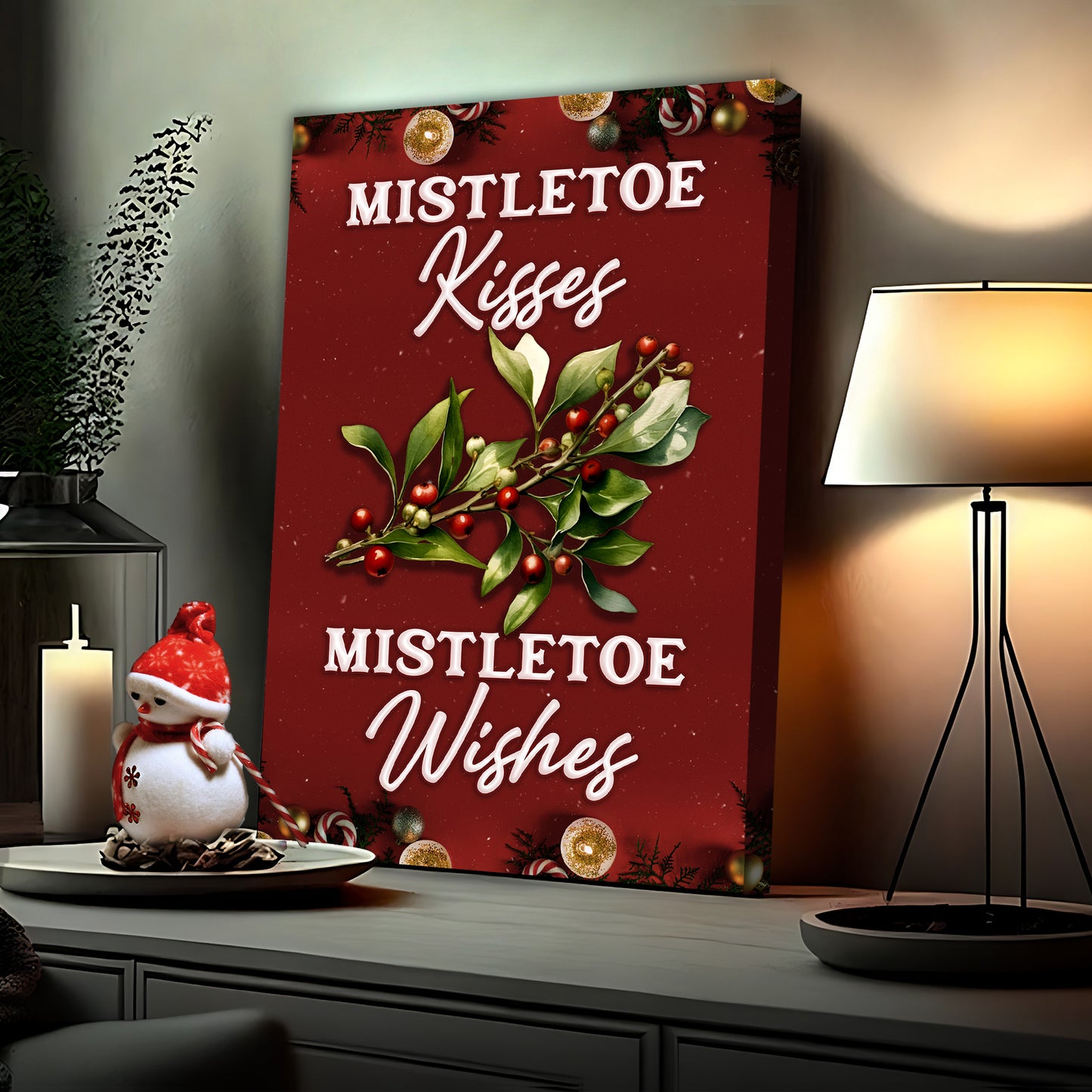 Kisses And Wishes Mistletoe Sign  - Image by Tailored Canvases