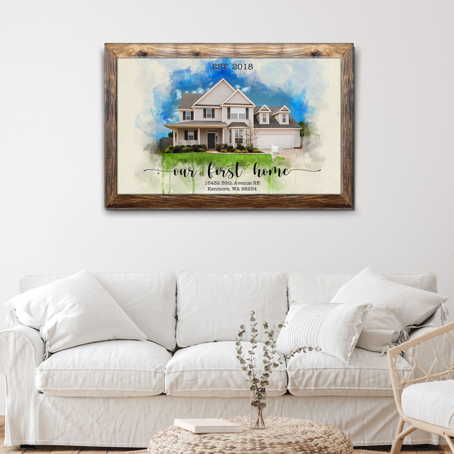 My First Home Watercolor House Portrait Sign  Style 1 - Image by Tailored Canvases