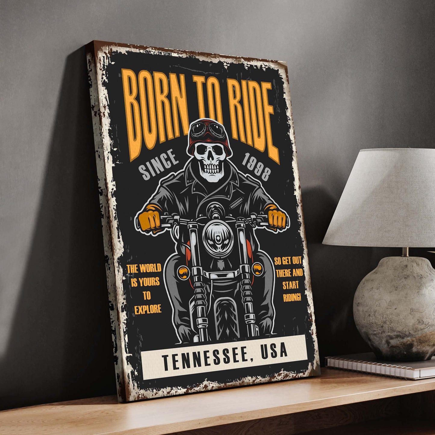 Born To Ride Motorcycle Sign Style 1 - Image by Tailored Canvases