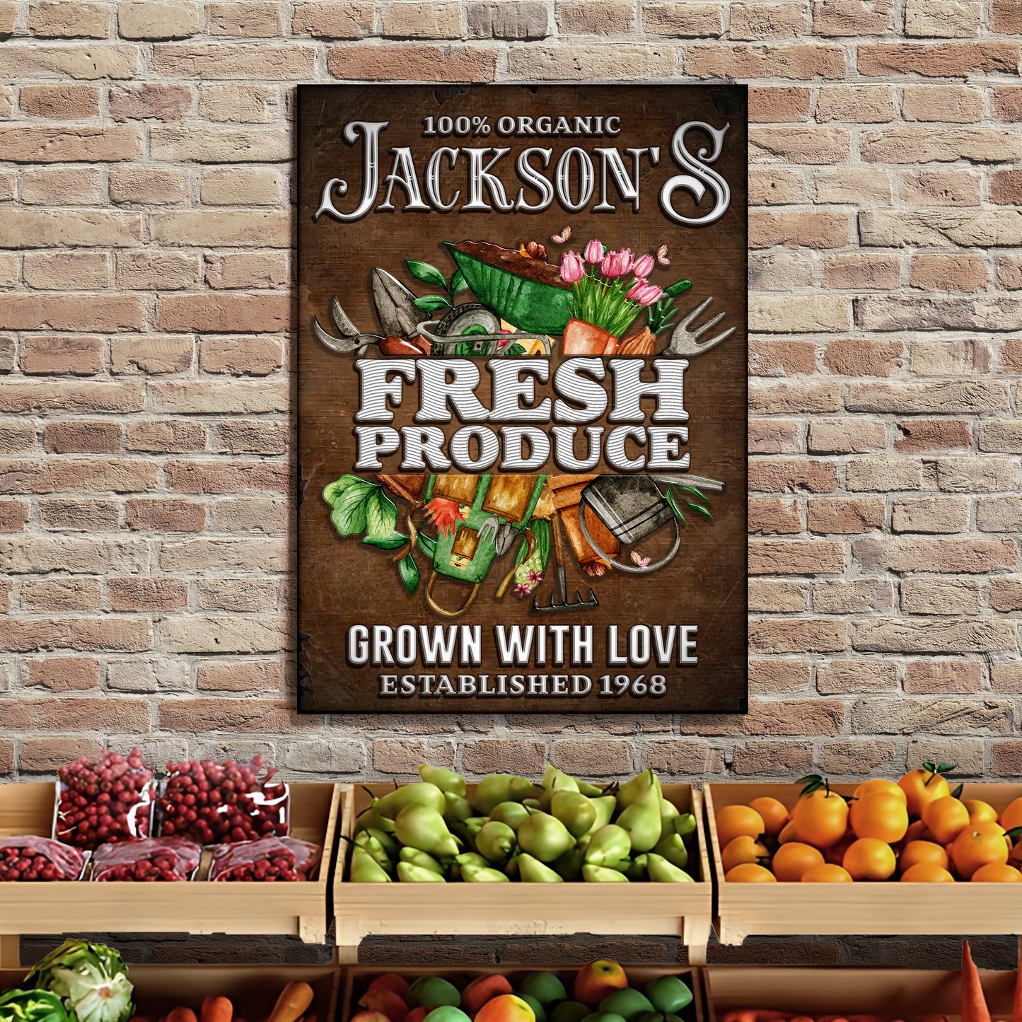 Grown With Love Fresh Produce Sign Style 1 - Image by Tailored Canvases