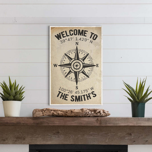 Welcome To Family Home Coordinates Sign - Image by Tailored Canvases