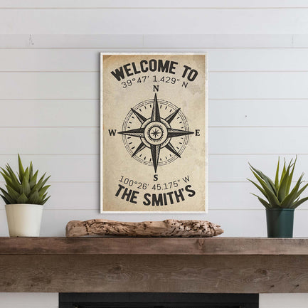 Welcome To Family Home Coordinates Sign  - Image by Tailored Canvases