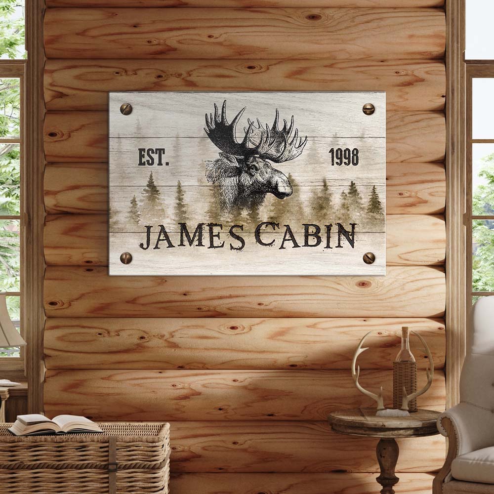 Family Moose Cabin Sign Style 2 - Image by Tailored Canvases