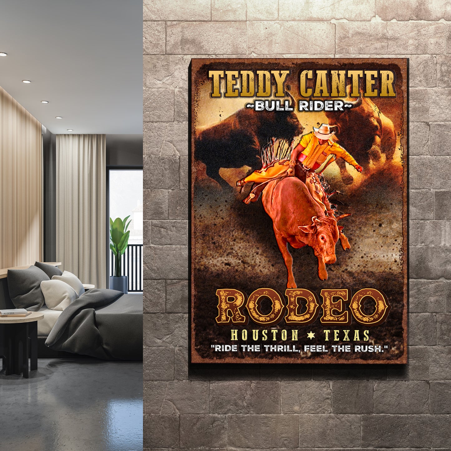 Cowboy Rodeo Bull Rider Sign Style 1 - Image by Tailored Canvases