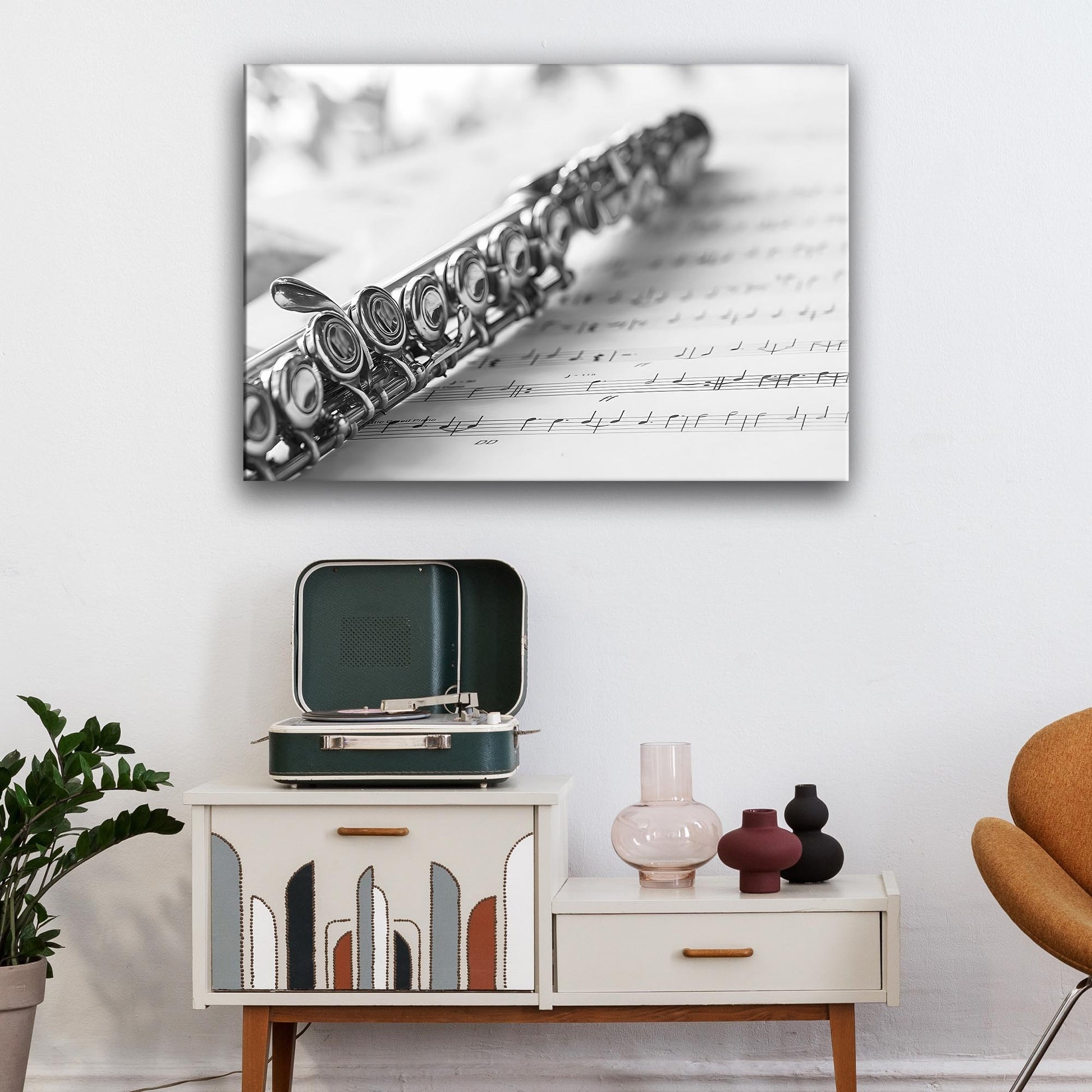 Flute Monochrome Canvas Wall Art Style 1 - Image by Tailored Canvases