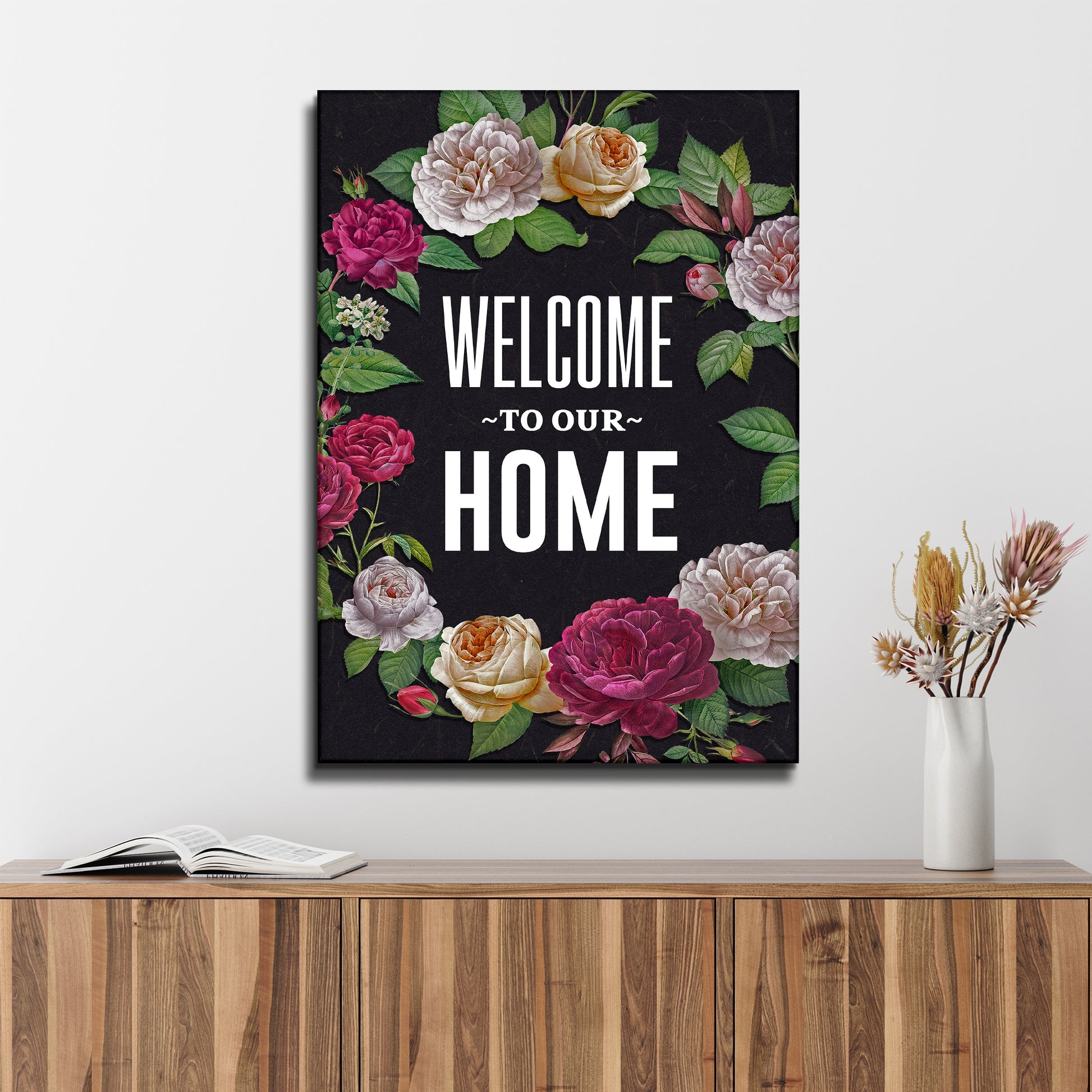 Welcome To Our Home Floral Entryway Sign Style 1 - Image by Tailored Canvases