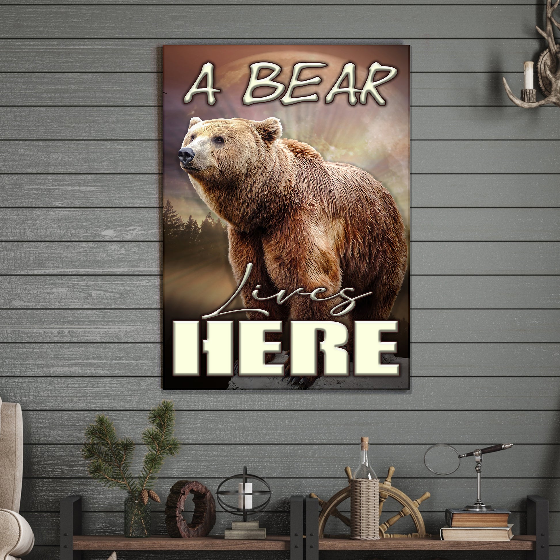 A Bear Lives Here Sign Style 1 - Image by Tailored Canvases