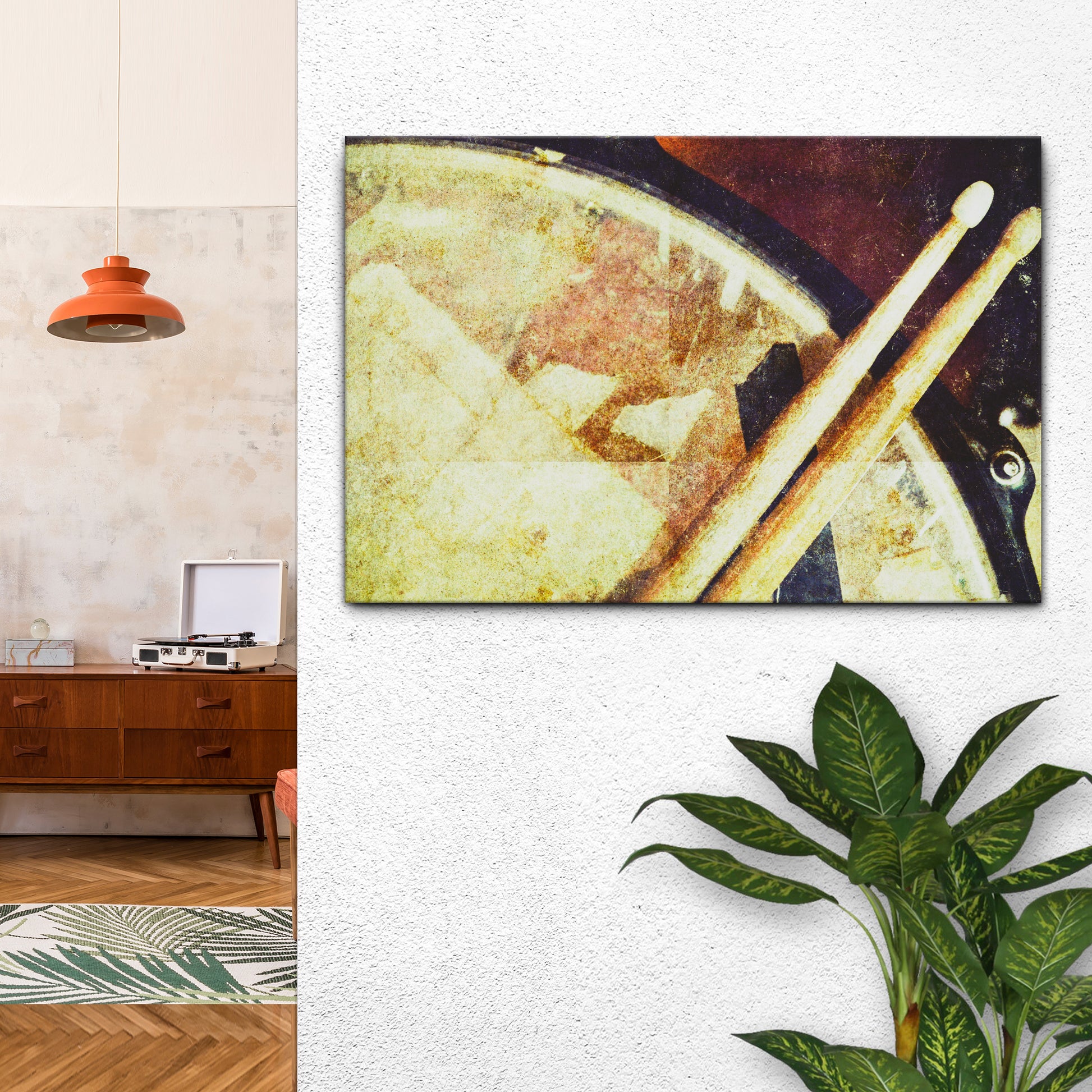 Drums Grunge Canvas Wall Art Style 2 - Image by Tailored Canvases