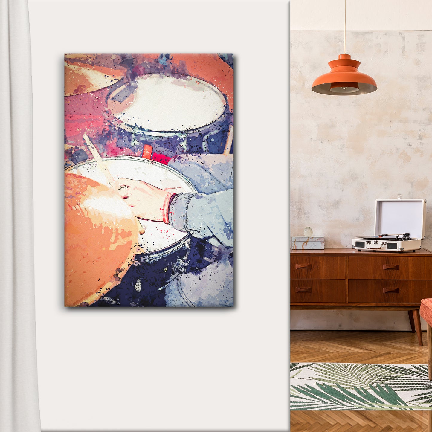 Drums Watercolor Canvas Wall Art Style 1 - Image by Tailored Canvases