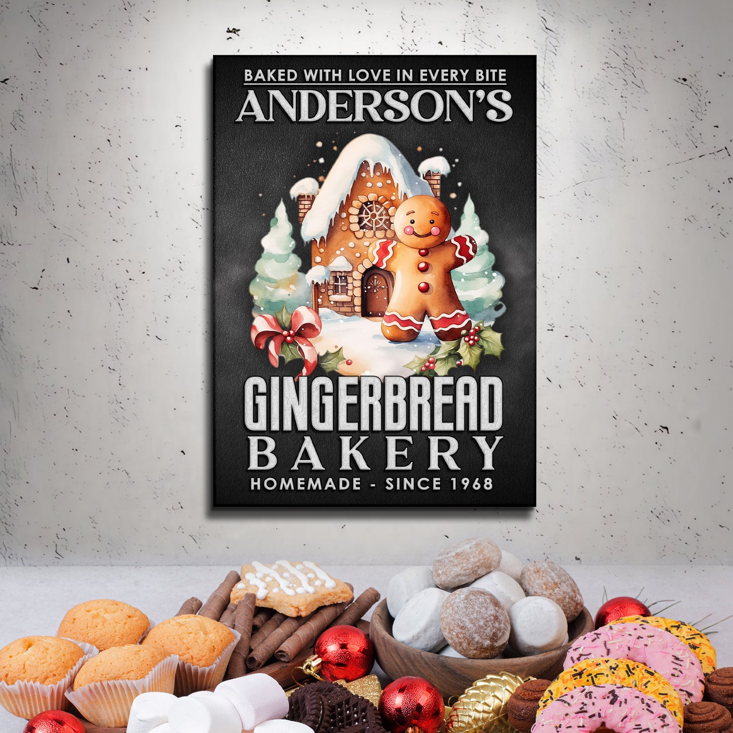 Baked With Love In Every Bite Gingerbread Bakery Sign Style 1 - Image by Tailored Canvases