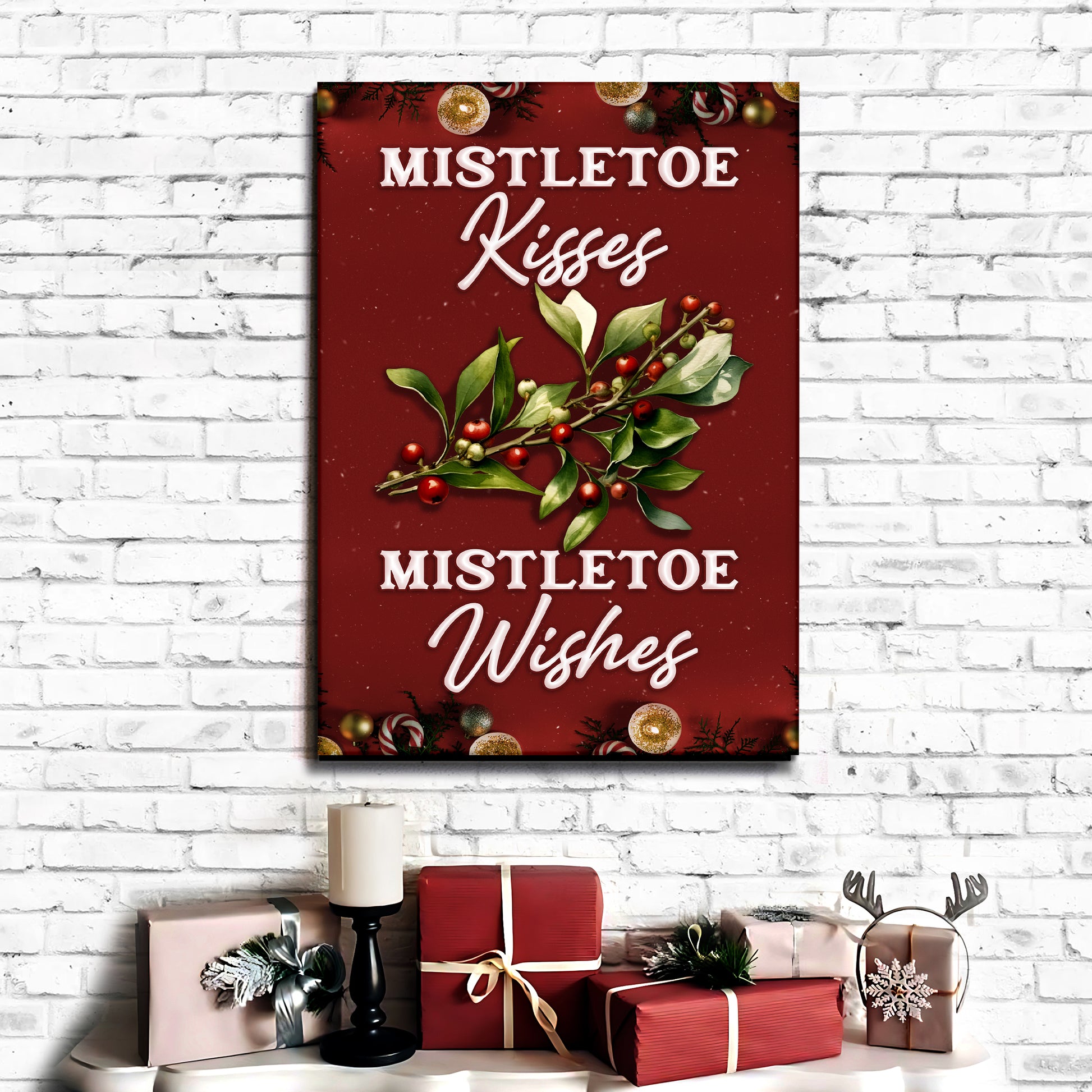 Kisses And Wishes Mistletoe Sign Style 1 - Image by Tailored Canvases
