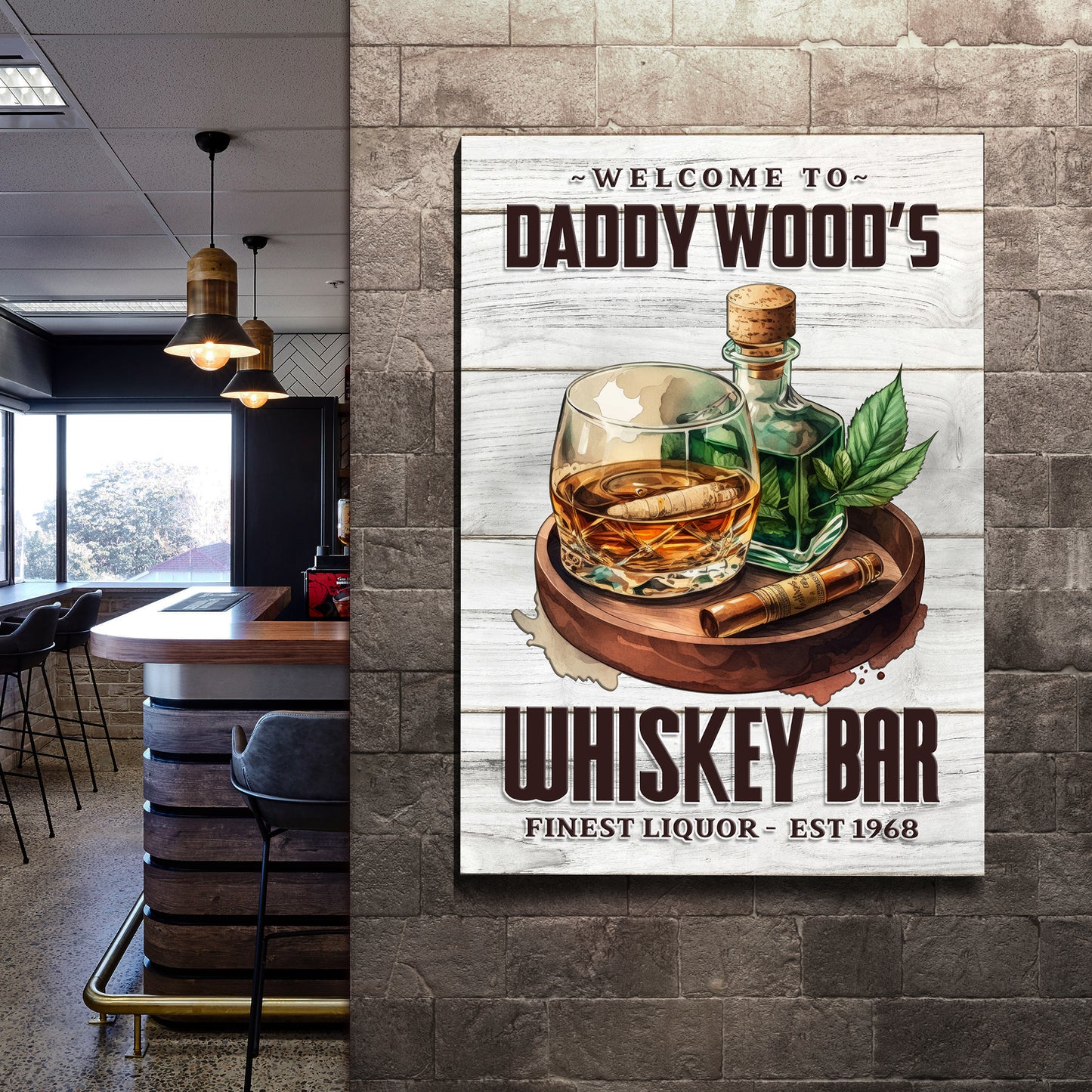 Welcome To Finest Liquor Whiskey Bar Sign Style 1 - Image by Tailored Canvases