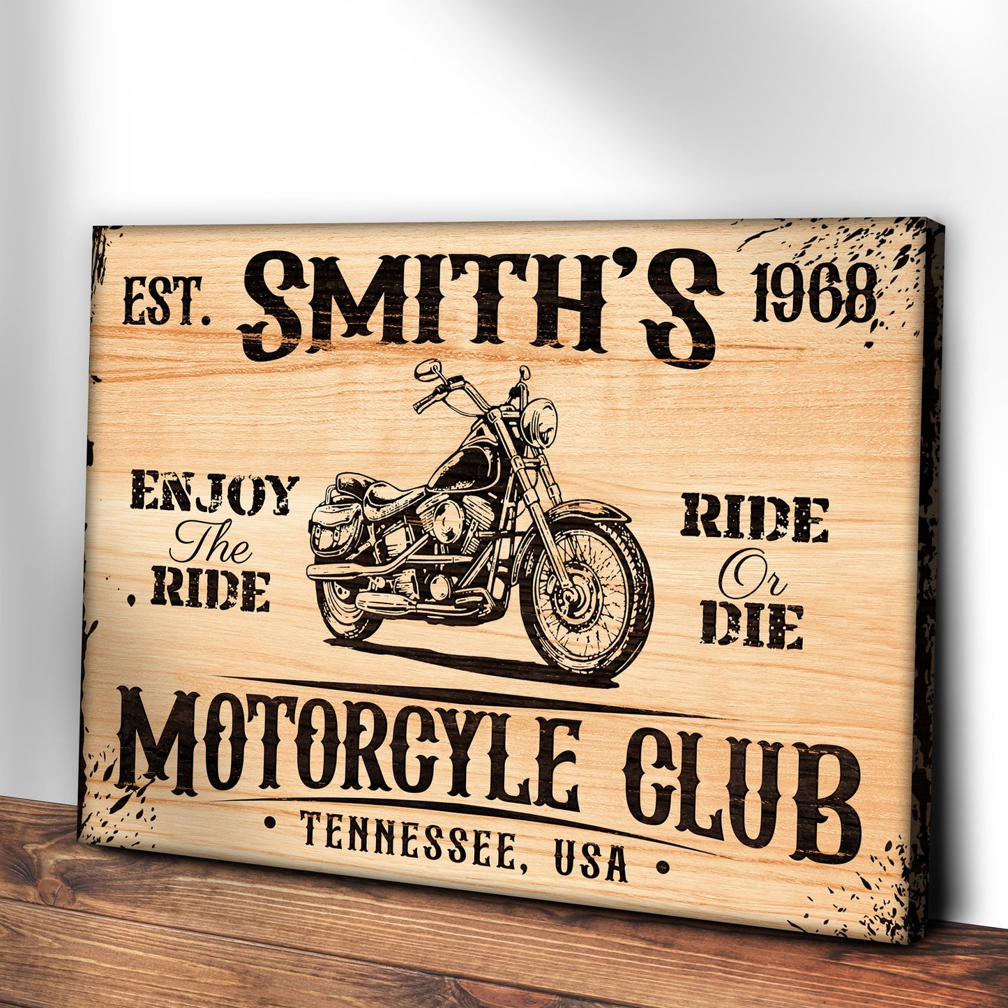 Motorcycle Brown Wood Sign - Image by Tailored Canvases