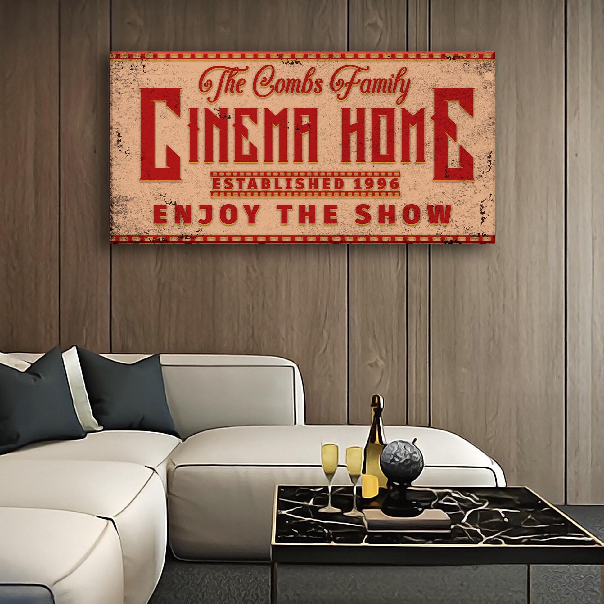 Enjoy The Show Family Cinema Home Sign Style 1 - Image by Tailored Canvases