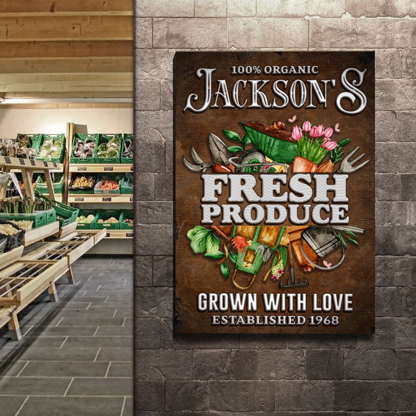 Grown With Love Fresh Produce Sign Style 2 - Image by Tailored Canvases