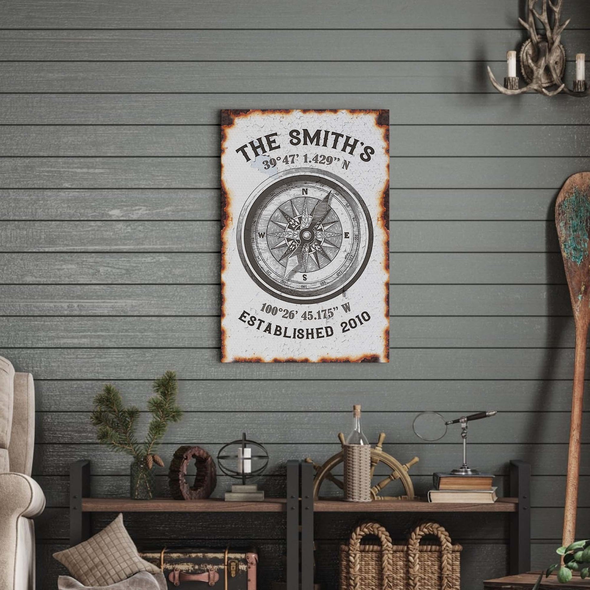 Family Home Compass Coordinates Sign Style 2 - Image by Tailored Canvases