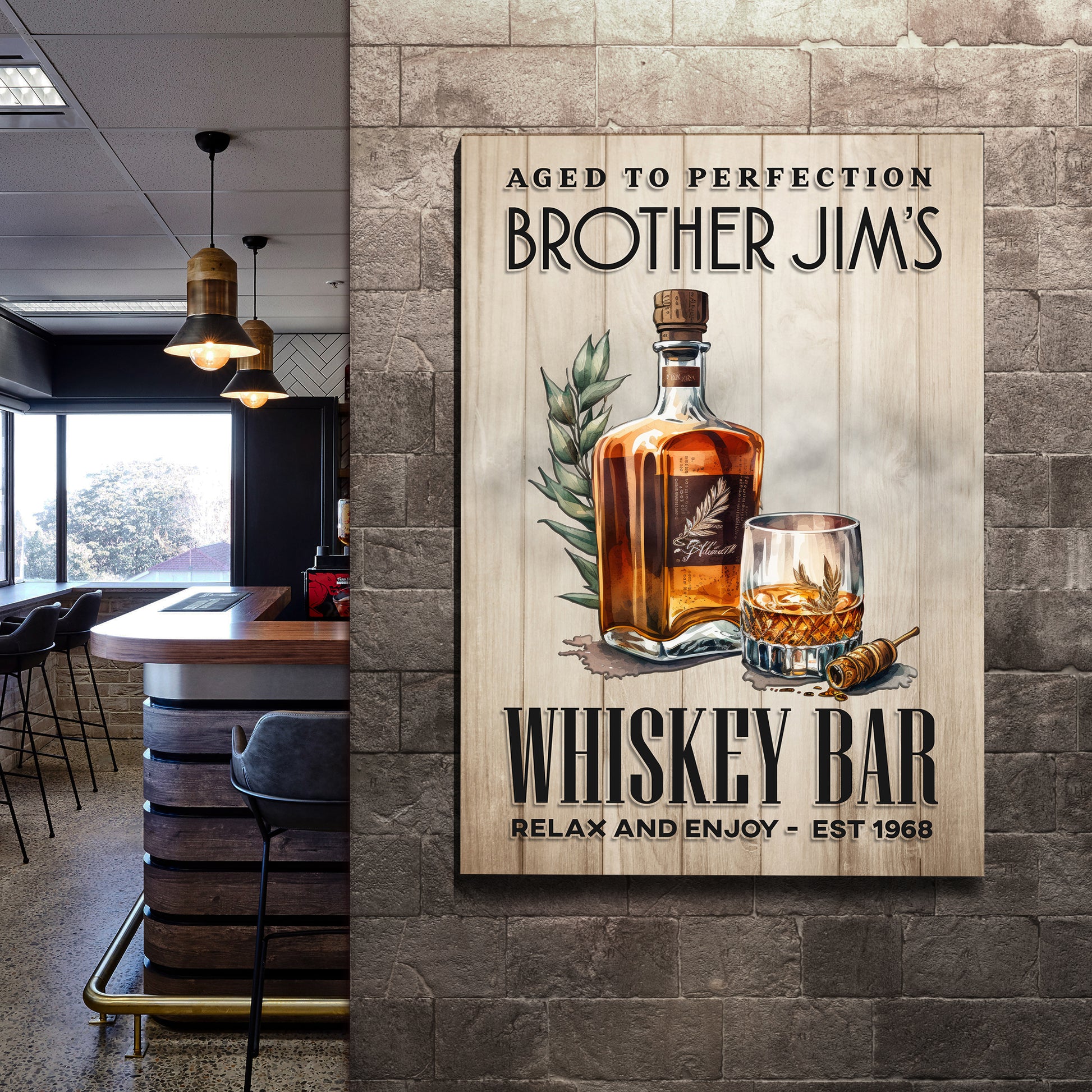 Aged To Perfection Whiskey Bar Sign Style 2 - Image by Tailored Canvases