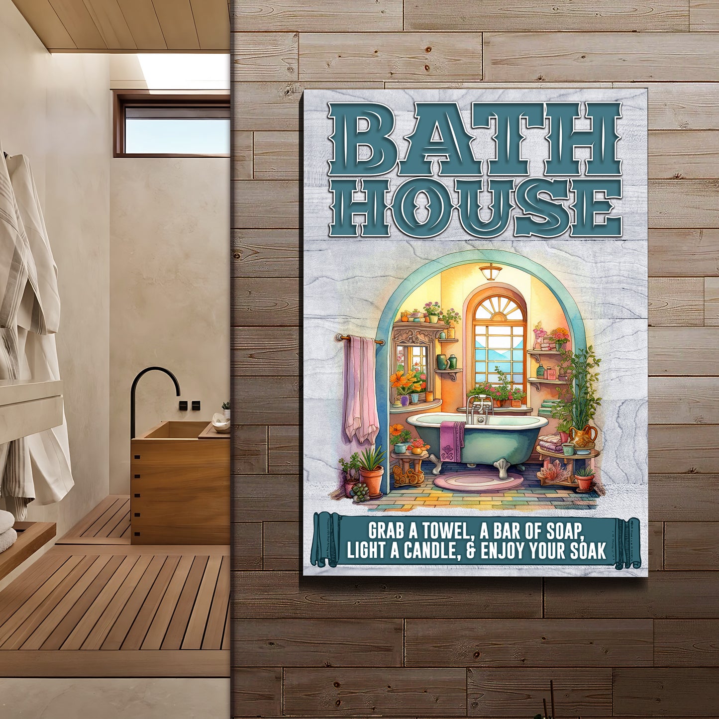 Enjoy Your Soak Bath House Sign Style 1 - Image by Tailored Canvases