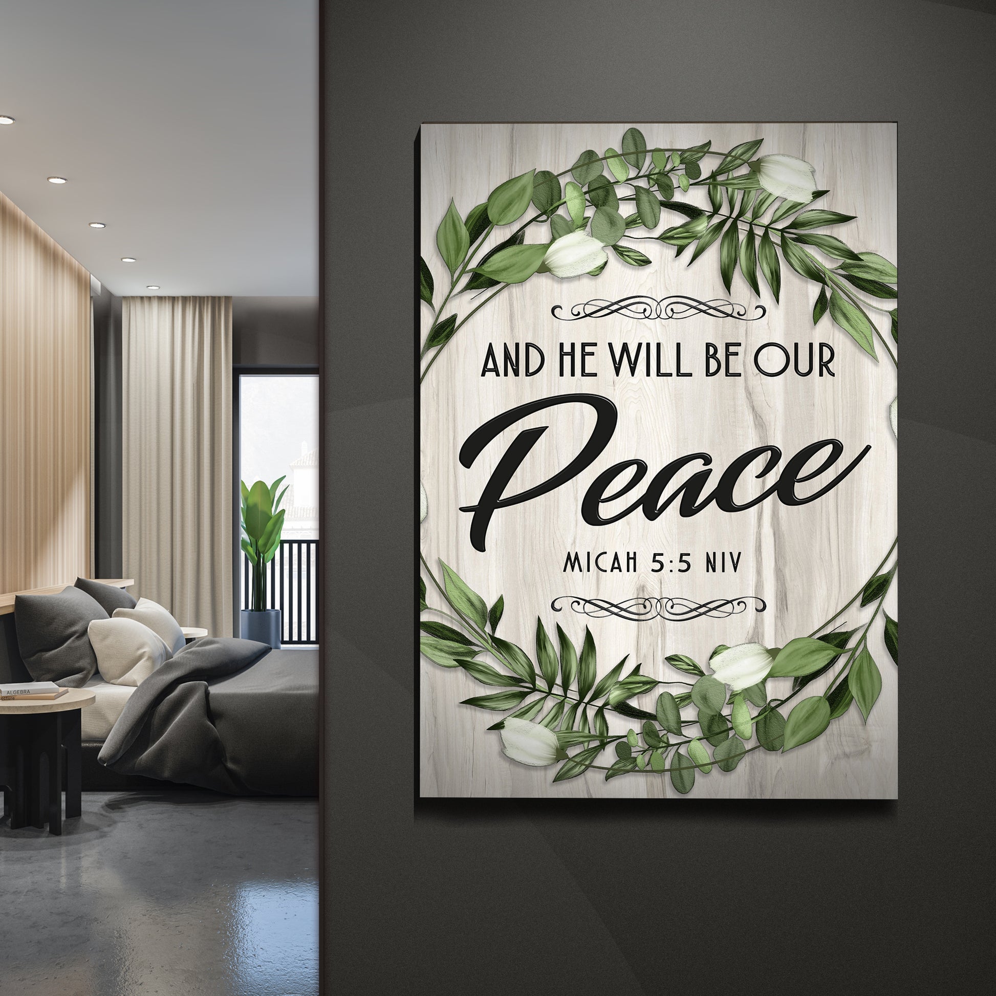 Micah 5:5 NIV And He Will Be Our Peace Sign Style 2 - Image by Tailored Canvases