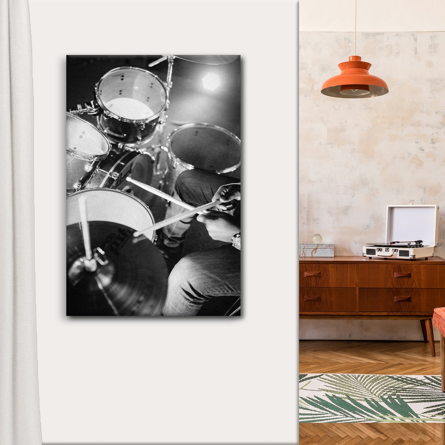 Drums Monochrome Canvas Wall Art Style 2 - Image by Tailored Canvases