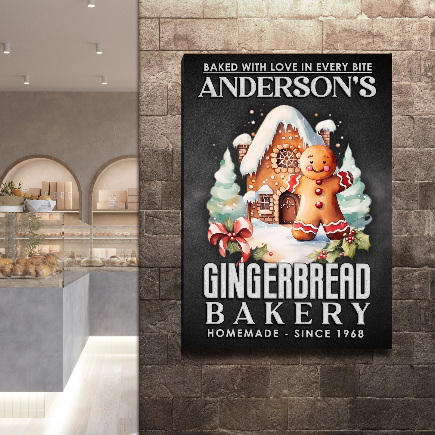 Baked With Love In Every Bite Gingerbread Bakery Sign Style 2 - Image by Tailored Canvases