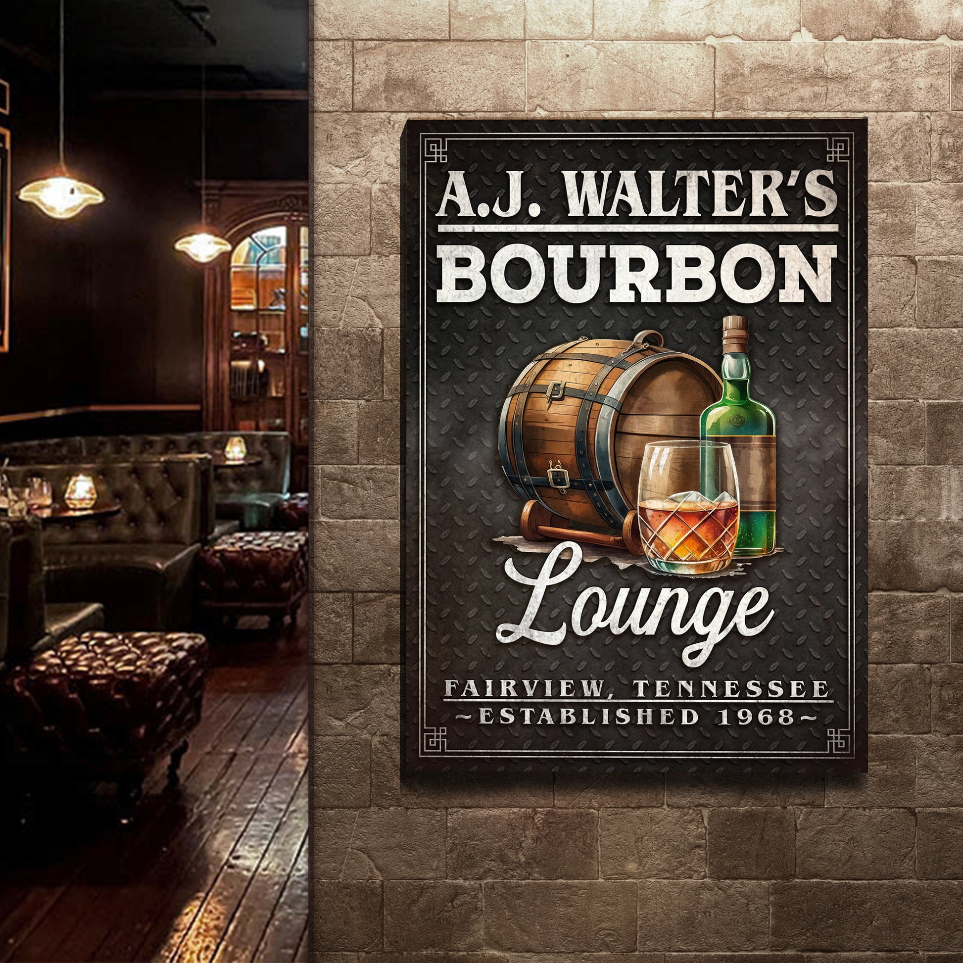 Bourbon Lounge Sign Style 2 - Imaged by Tailored Canvases
