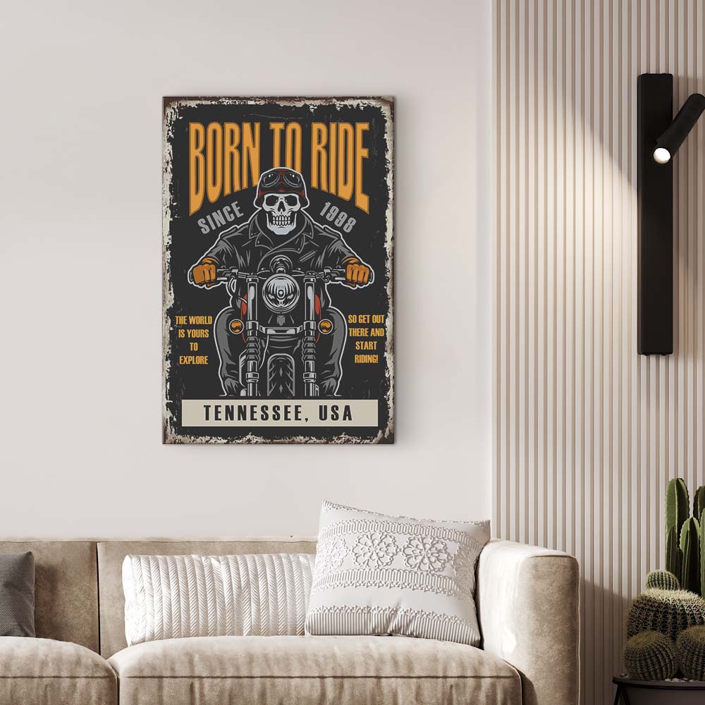 Born To Ride Motorcycle Sign Style 2 - Image by Tailored Canvases