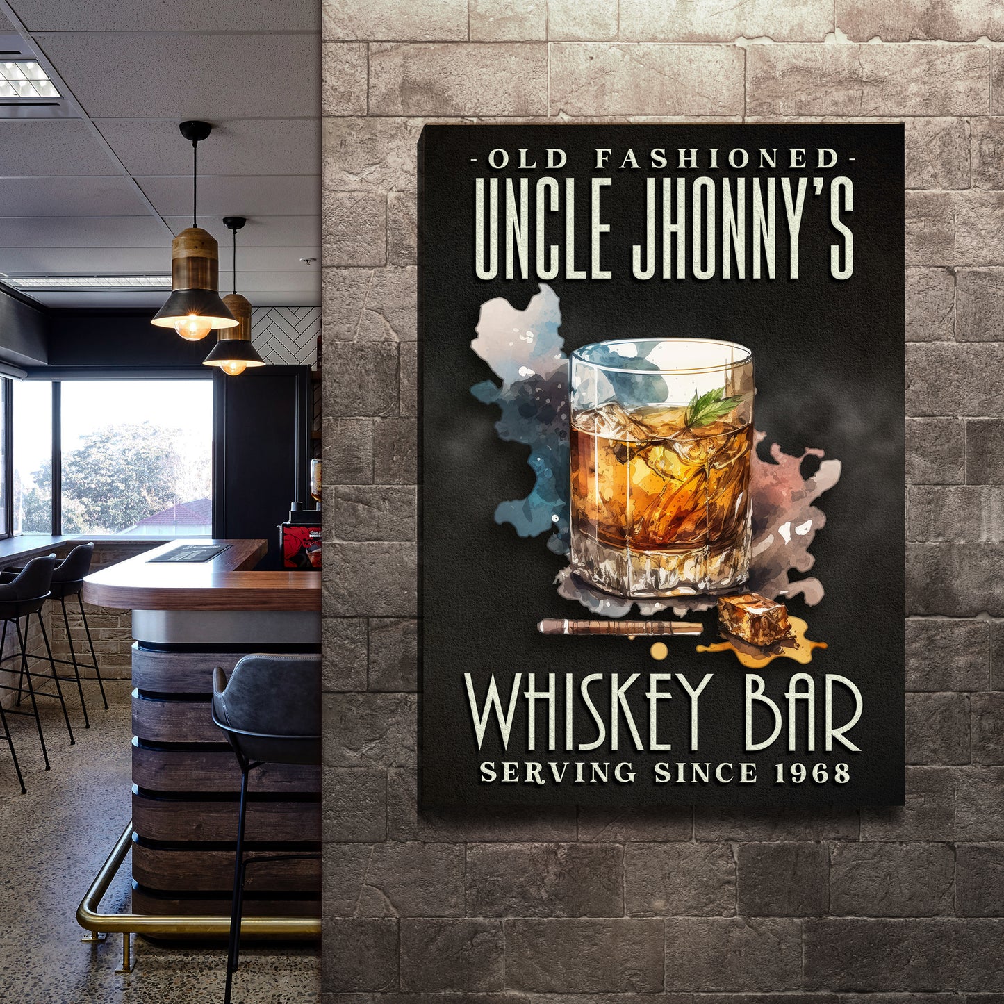 Old Fashioned Whiskey Bar Sign Style 2 - Image by Tailored Canvases