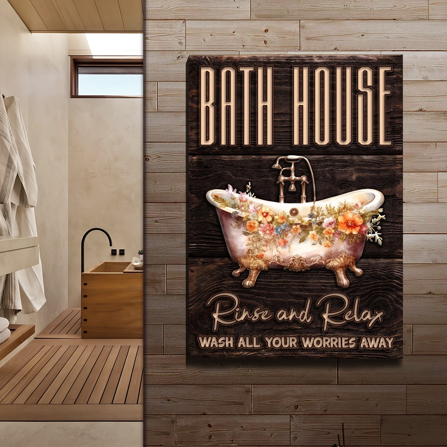 Rinse And Relax Bath House Sign Style 2 - Image by Tailored Canvases