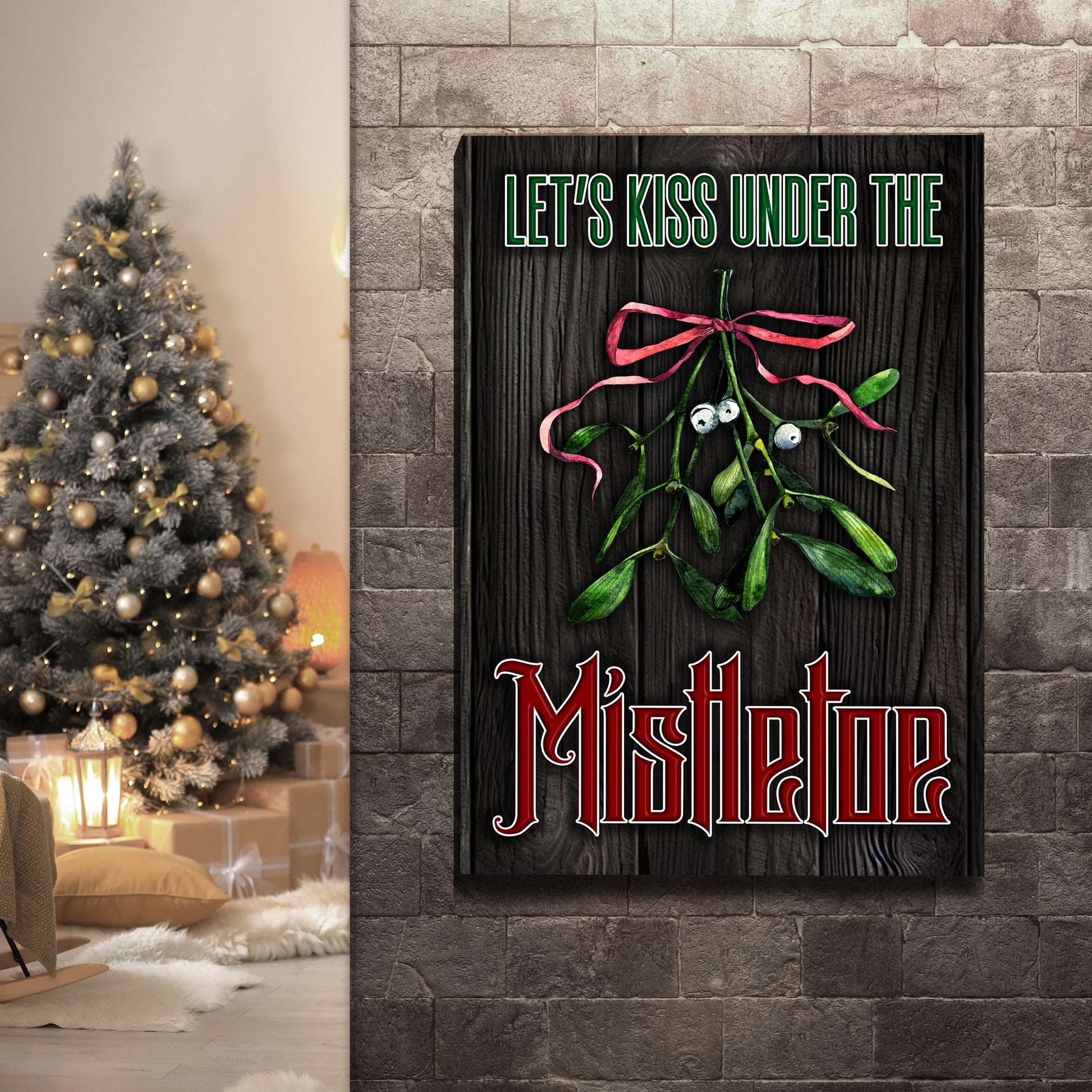 Let's Kiss Under The Mistletoe Sign Style 2 - Image by Tailored Canvases