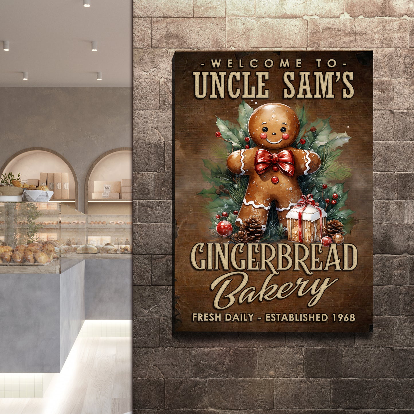 Fresh Daily Gingerbread Bakery Sign Style 2 - Image by Tailored Canvases