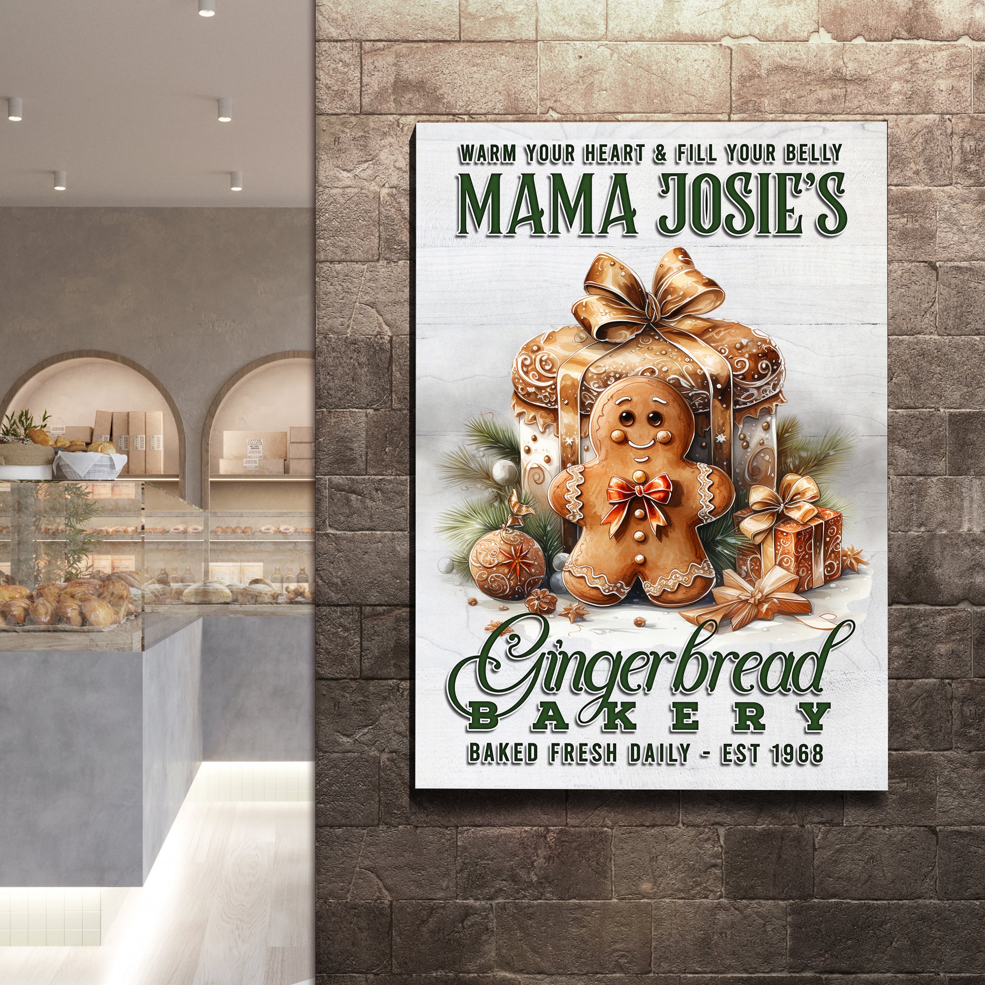 Baked Fresh Daily Gingerbread Bakery Sign Style 2 - Image by Tailored Canvases