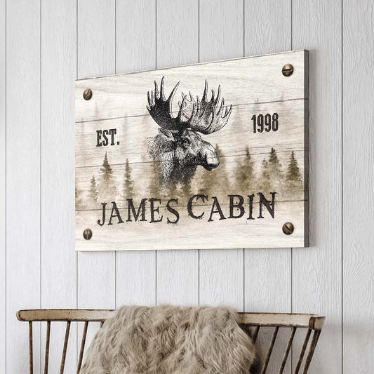 Family Moose Cabin Sign Style 2 - Image by Tailored Canvases