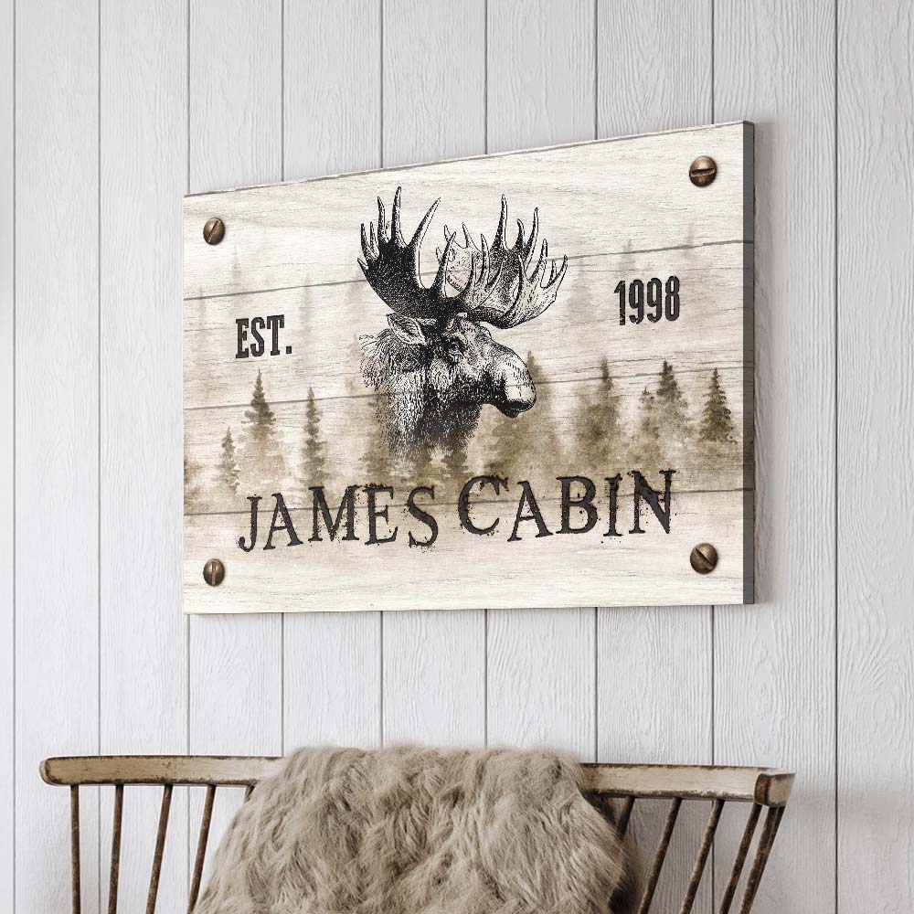 Family Moose Cabin Sign - Image by Tailored Canvases