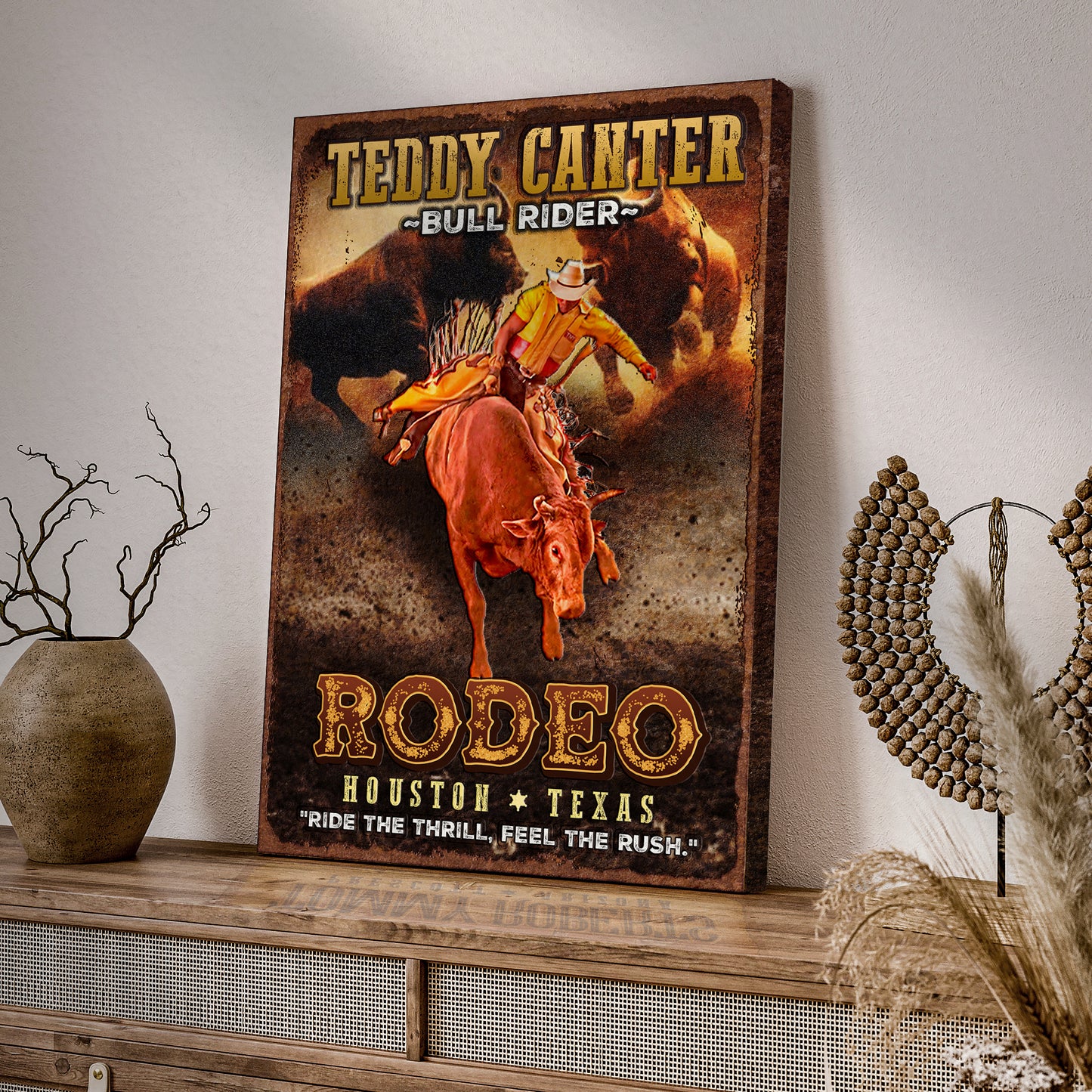 Cowboy Rodeo Bull Rider Sign Style 2 - Image by Tailored Canvases