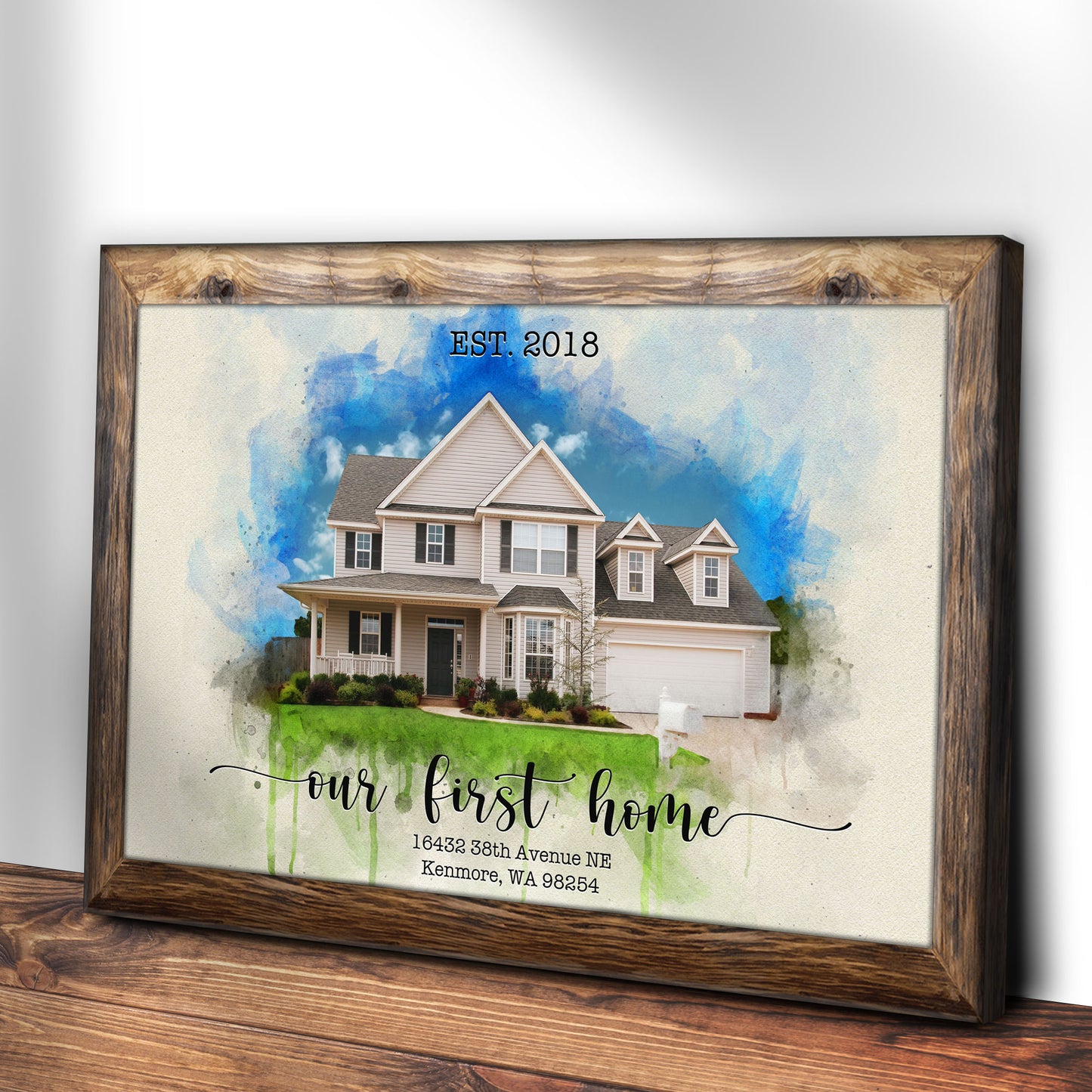 My First Home Watercolor House Portrait Sign - Image by Tailored Canvases