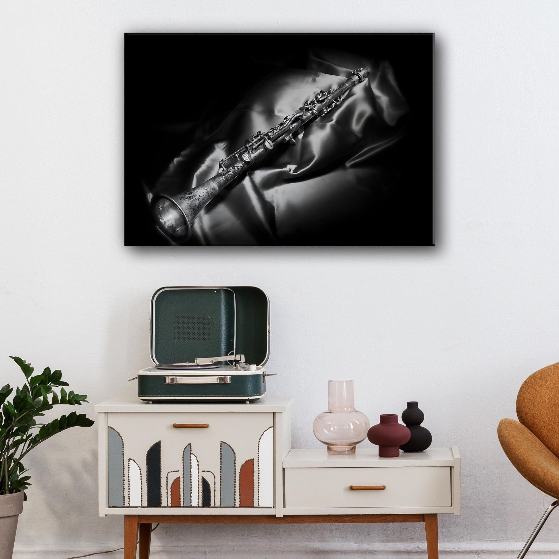 Clarinet Monochrome Canvas Wall Art Style 2 - Image by Tailored Canvases