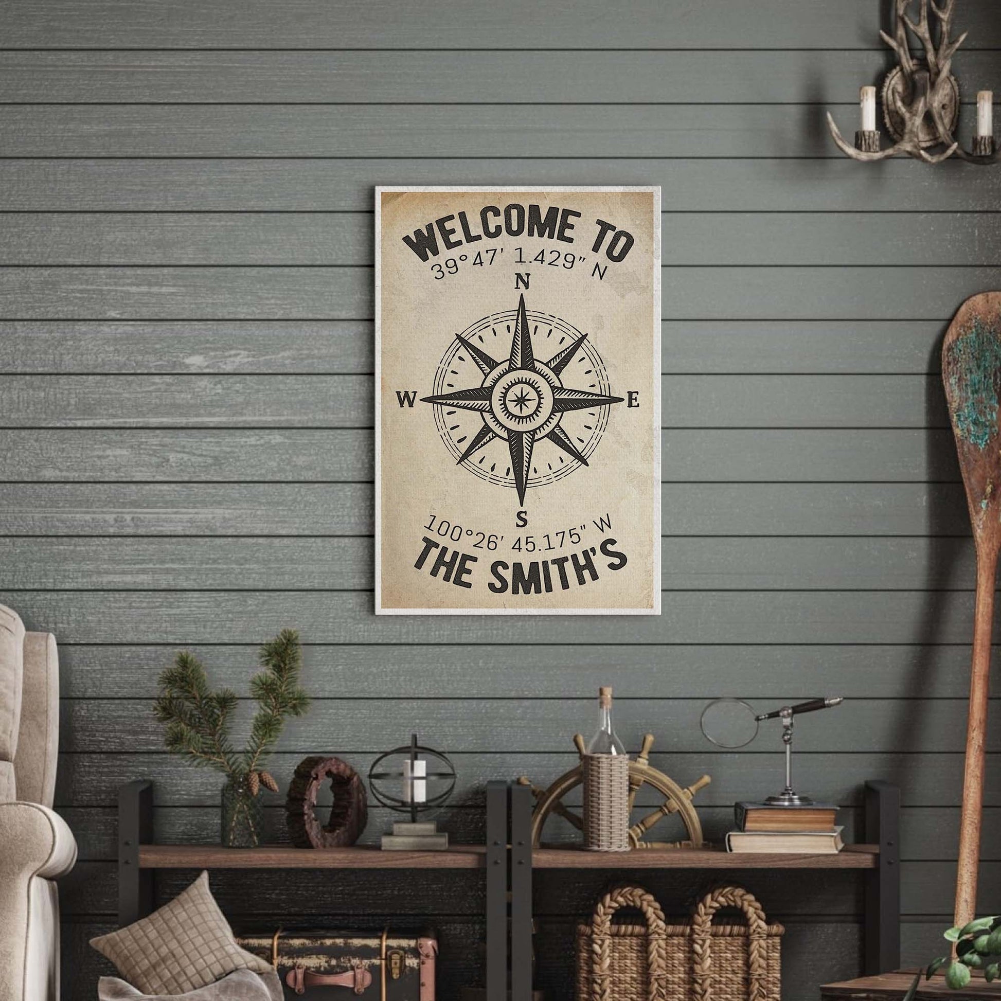 Welcome To Family Home Coordinates Sign Style 2 - Image by Tailored Canvases