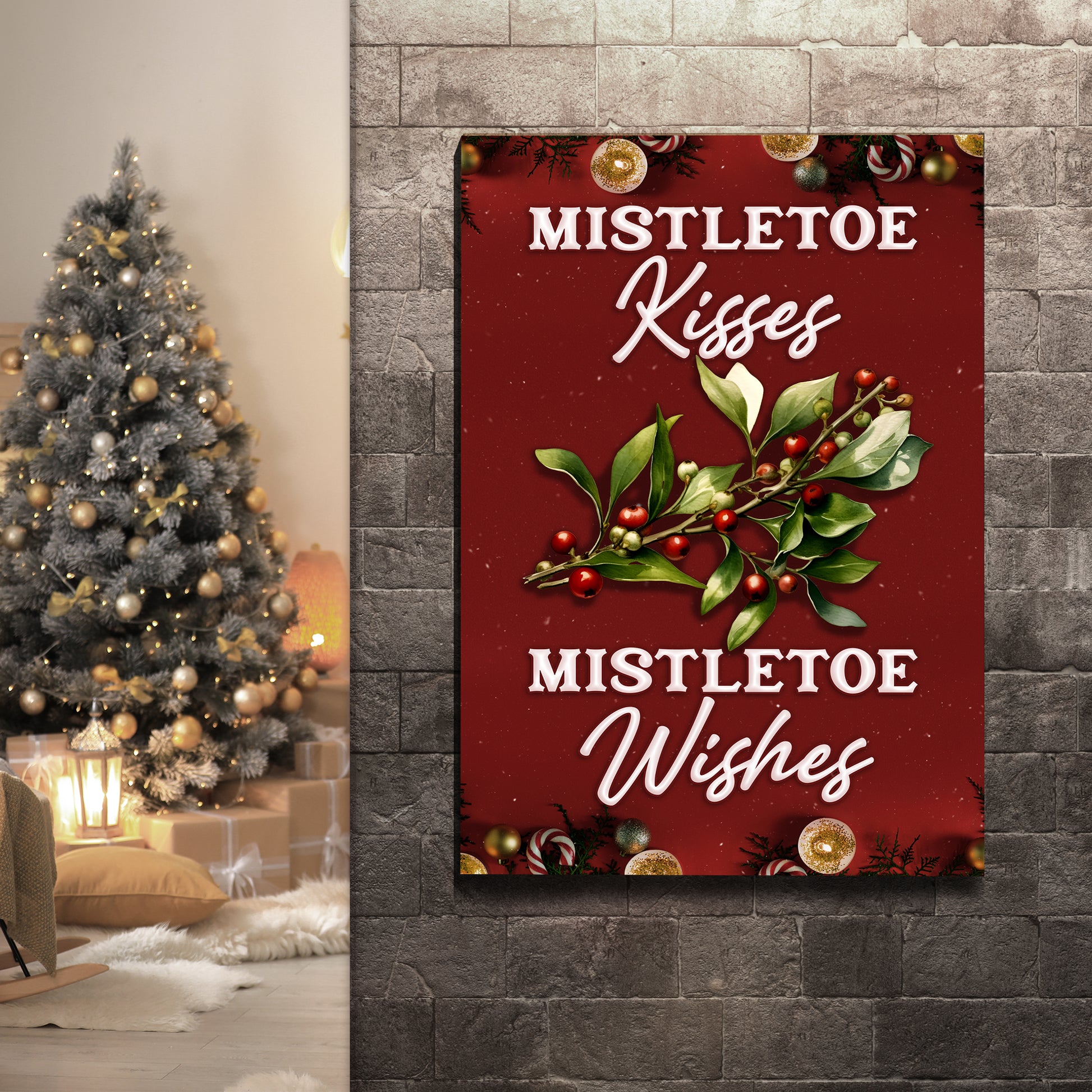 Kisses And Wishes Mistletoe Sign Style 2 - Image by Tailored Canvases