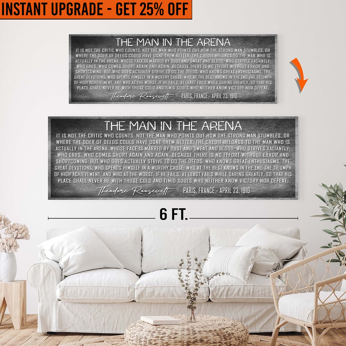 Upgrade Your 20x60 Inches 'The Man In The Arena Sign VII' Canvas To 24x72 Inches