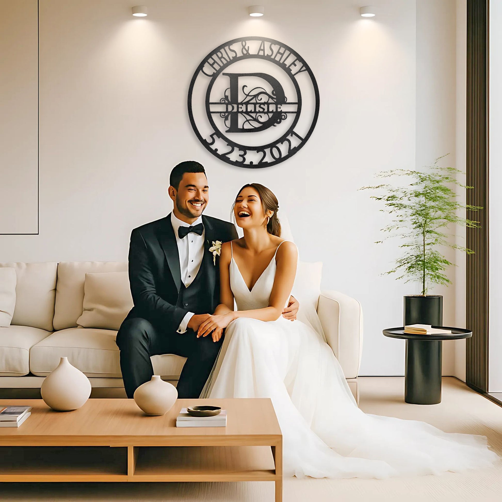 Elaborate Split Letter Family Name - Steel Sign