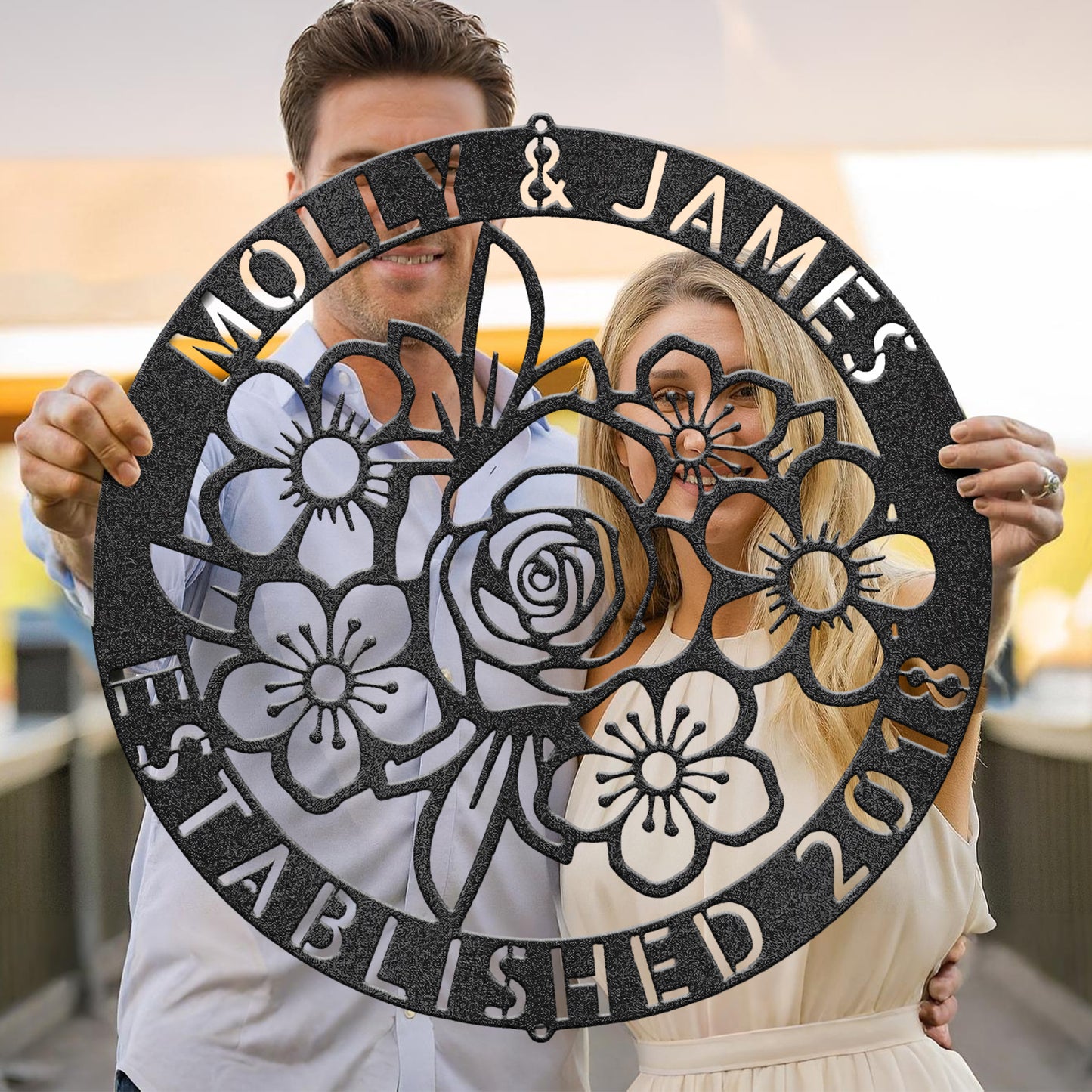 Floral Ring Monogram - Steel Sign