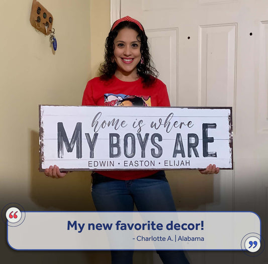 Home Is Where My Boys Are Family Sign