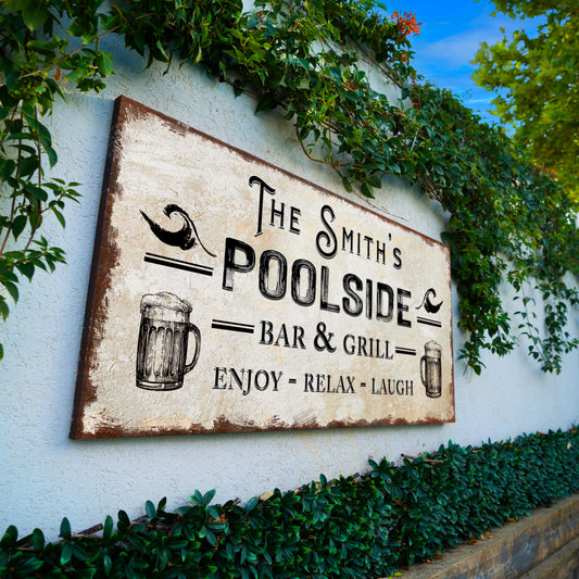 Personalized Poolside Bar And Grill Sign