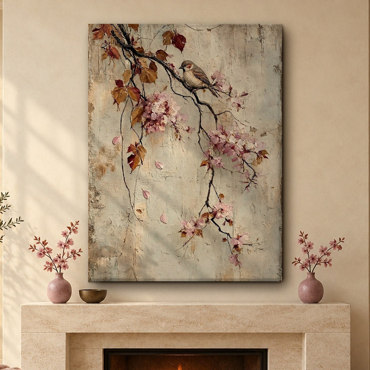Songbird Resting on Spring Blossoms