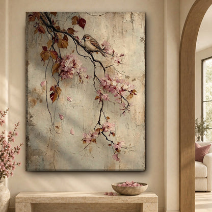Songbird Resting on Spring Blossoms